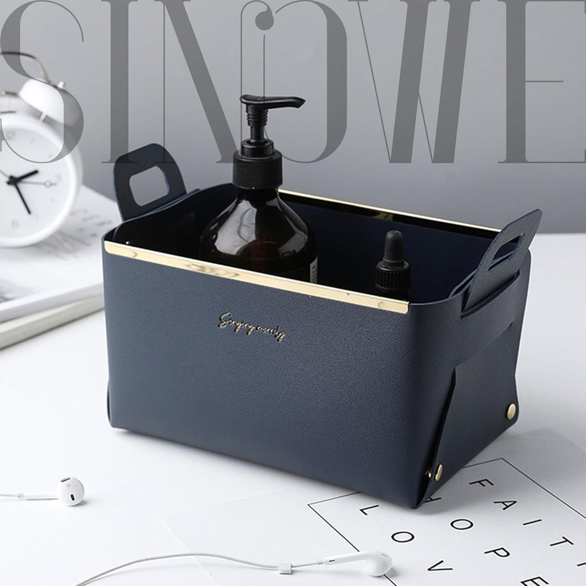 Storage Box Faux Leather Basket Small Catchall Basket Desktop Organizer