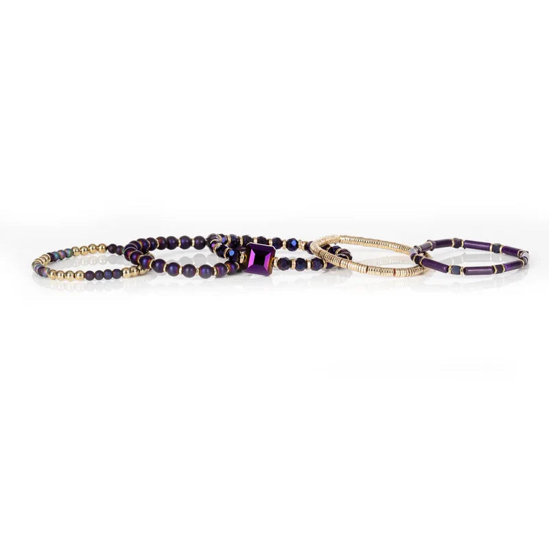 The Dark Midnight Amethyst Crystal Bracelet Stack Deep Purple & Gold Sale price