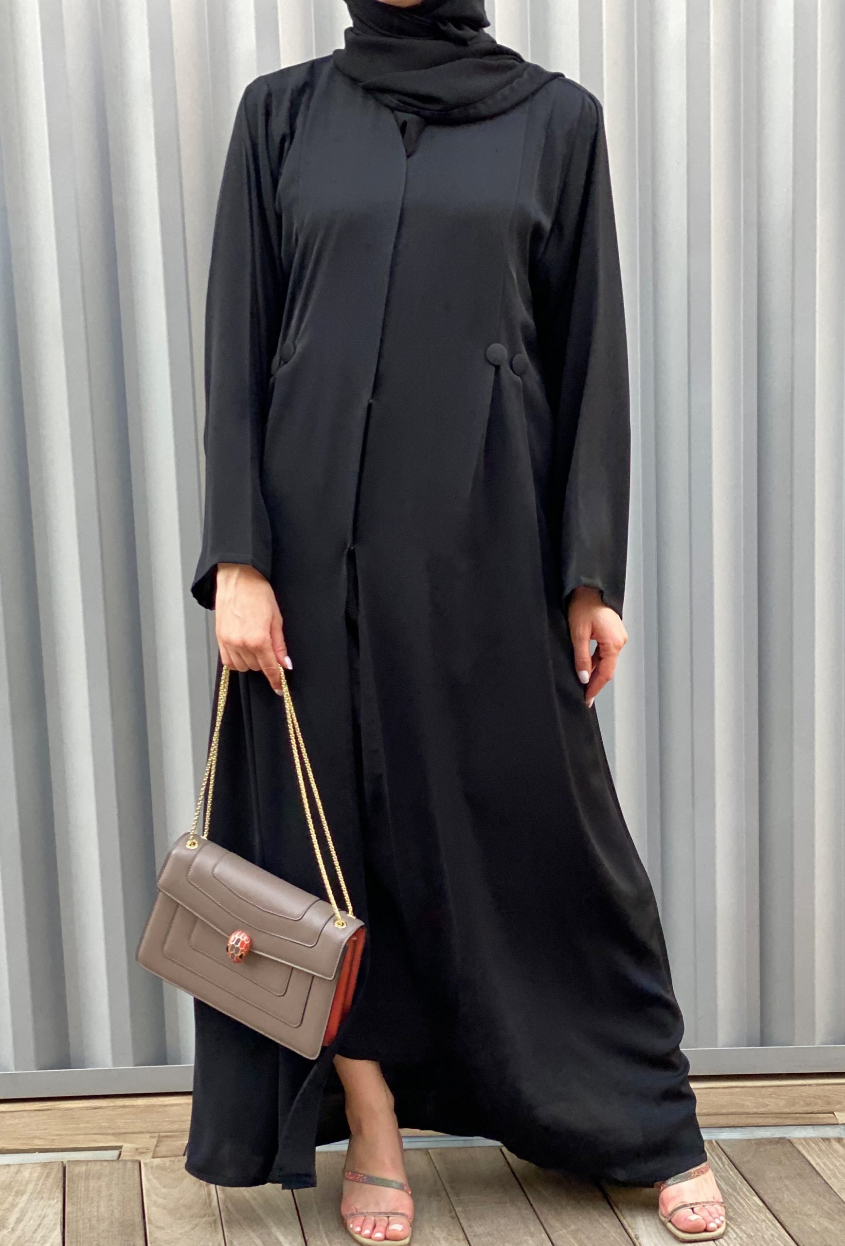 MOiSTREET Black Nada Abaya Set Comes with Under Dress & Sheila