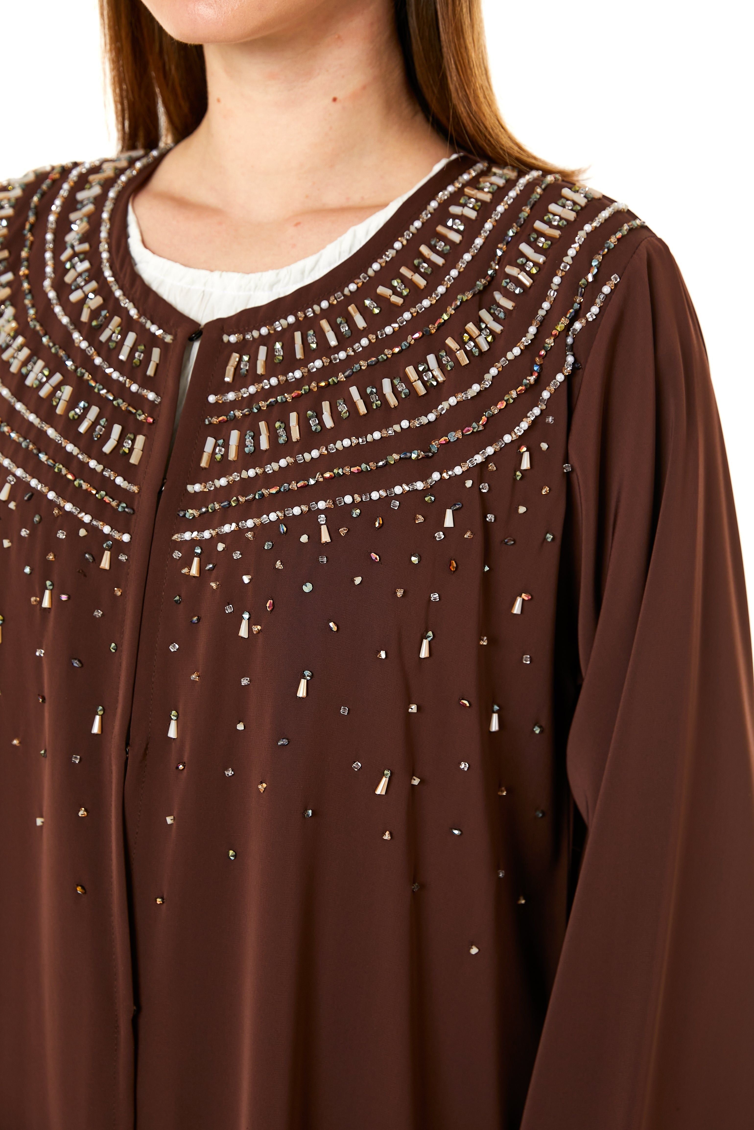 Brown Korean Nida Hand Embellished Abaya