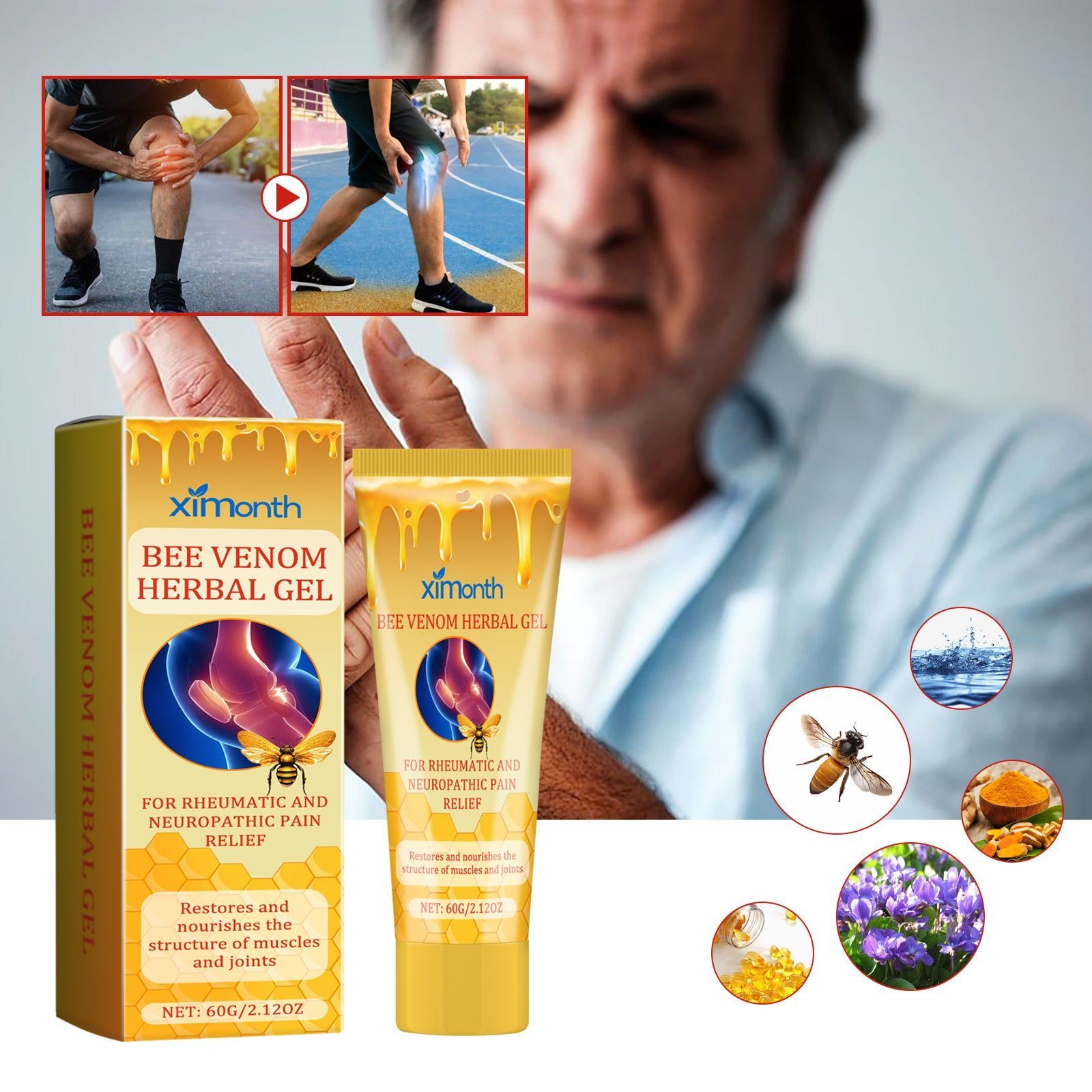 Bee Venom Joint Pain Relief Cream, Natural Body Care for Flexibility and Comfort ,60g