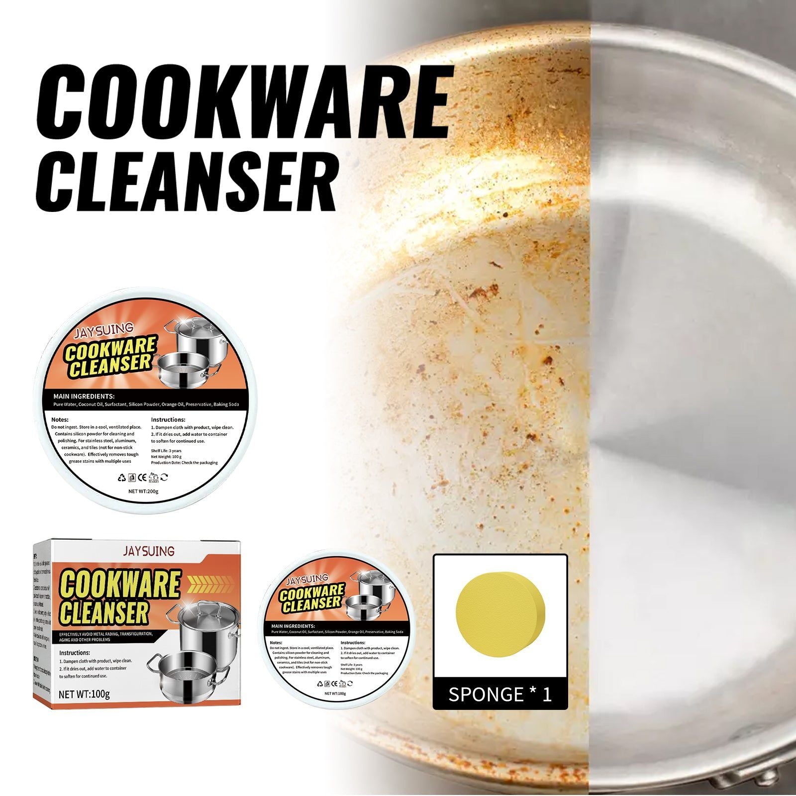 Cookware Cleaner 200g, Rust & Water Stain Remover, Stainless Steel, Kitchen Utensil Cleaner ,200g