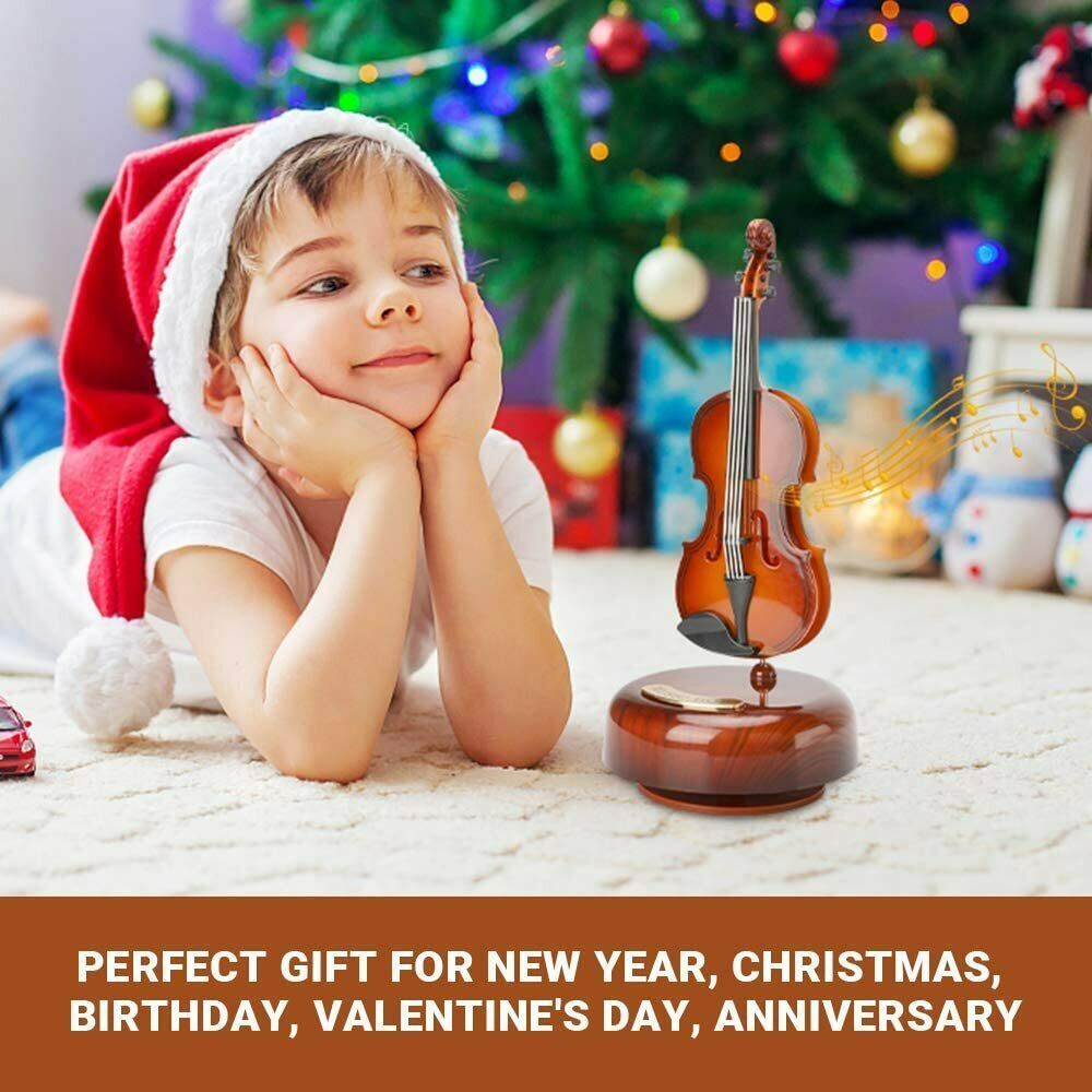 Rotating Music Box Mini Violin Guitar Crafts Instrument Replica Ornaments Home Decoration