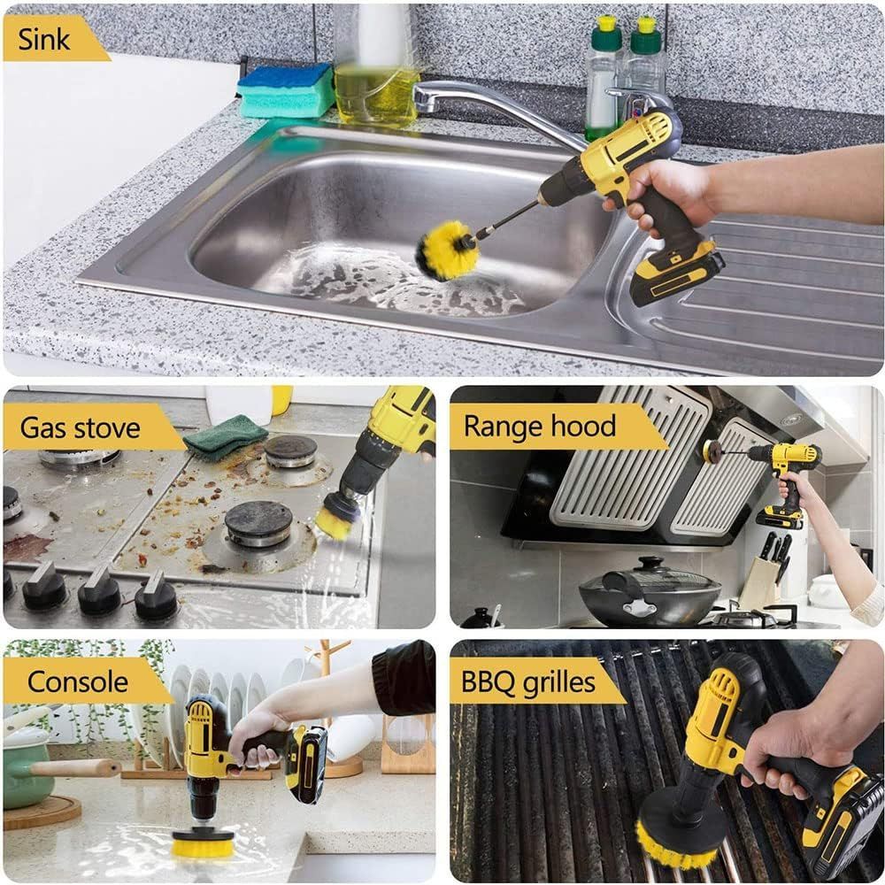 6pcs Drill Brush Attachment Set Power Scrubber Brush with Extend Long Attachment