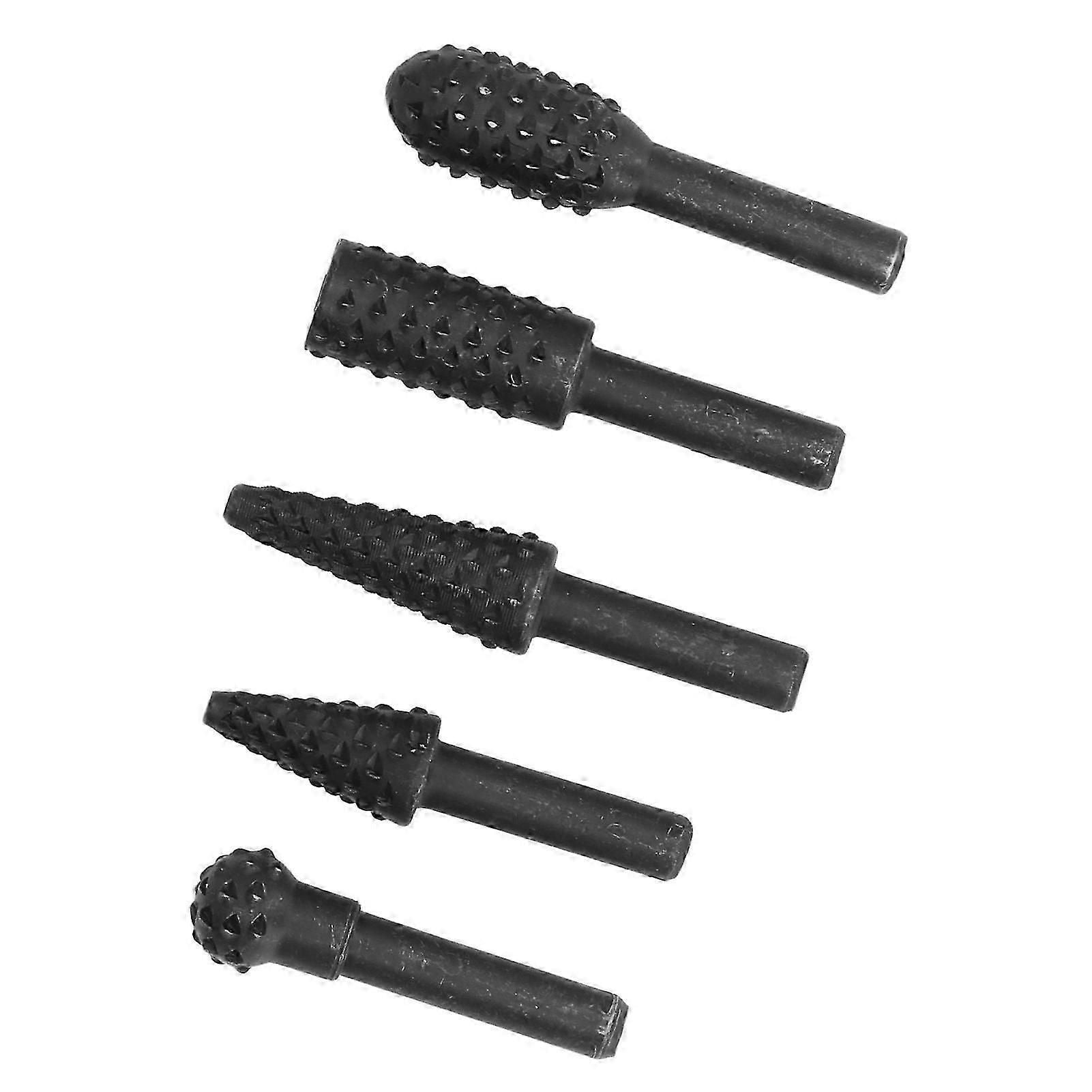 5pcs Rotary Burr File Bit Hss Woodworking Carving Drill Diy Cutting Tools 1/4in Shank