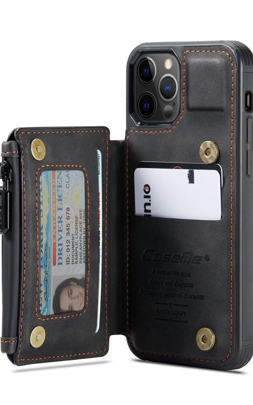 Multipurpose Leather Phone Case With Card Slots Zipper Wallet Back Cover For iphone 13