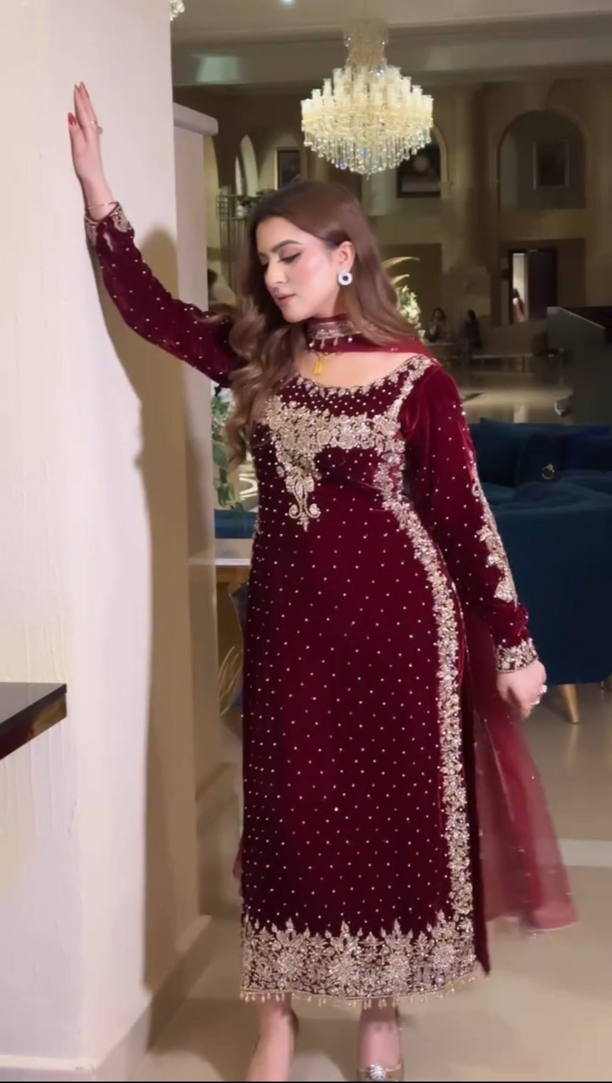 Fab Zone Velvet Embroidered Suit with Dupatta and Stitched Bottom