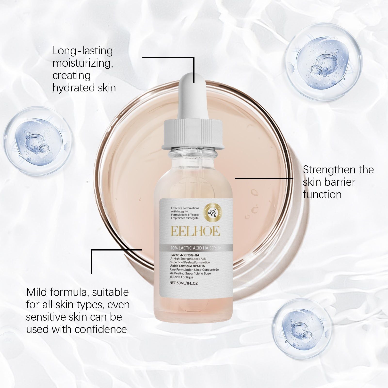 Hydrating Facial Treatment Essence with 10% Sodium Hyaluronate, Brightening, Moisturizing, Anti-Dullness ,30ml