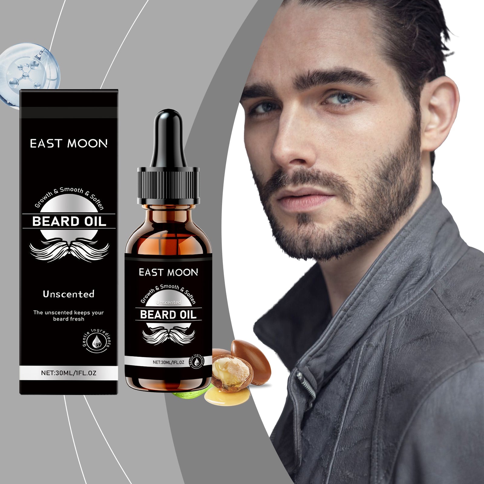 Fragrance-Free Beard Care Essential Oil, Nourishing Moisturizer for Soft, Healthy Beards ,30ml