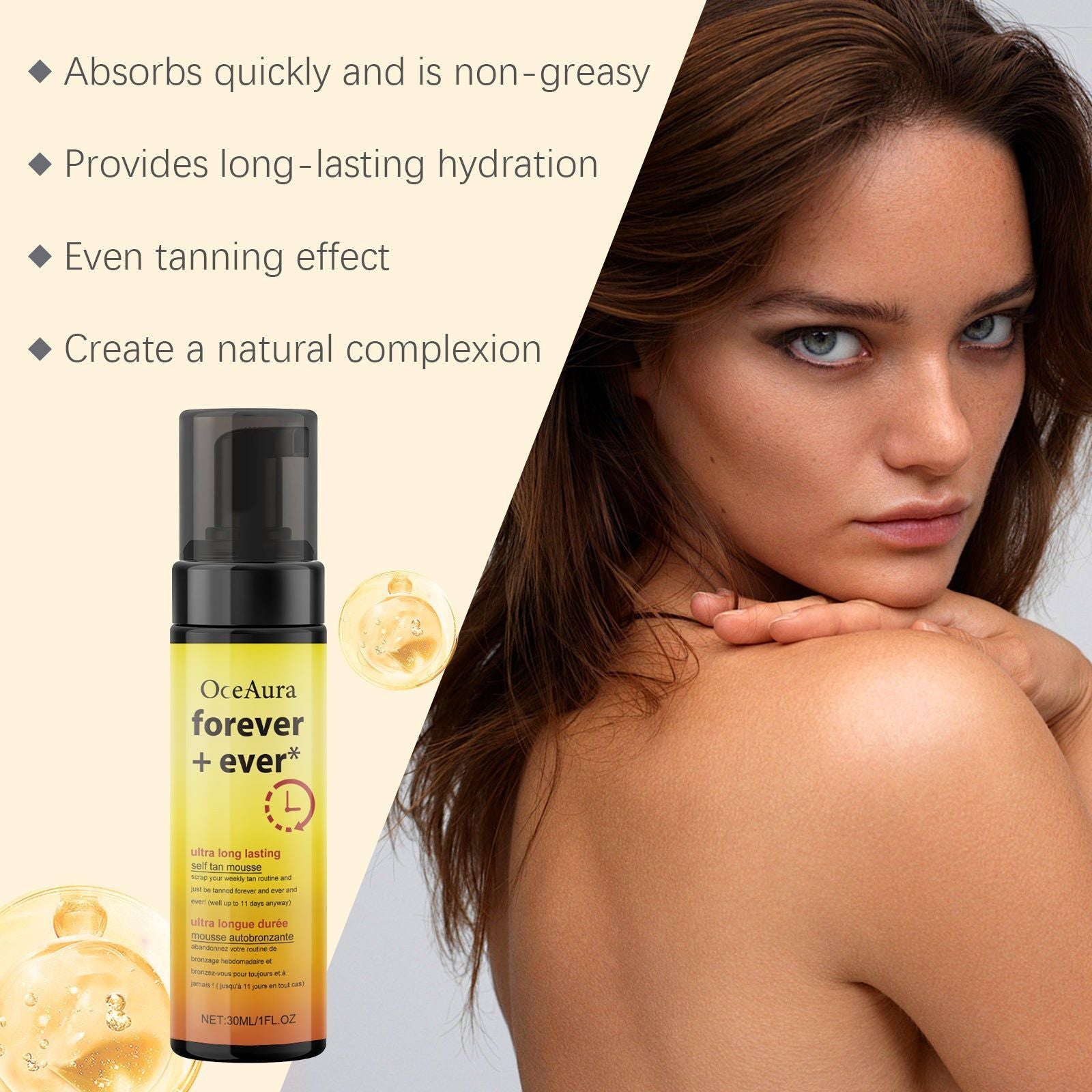 Black Aid Series Darkening Mousse, Natural Tan, Long-Lasting Sun Protection ,30ml