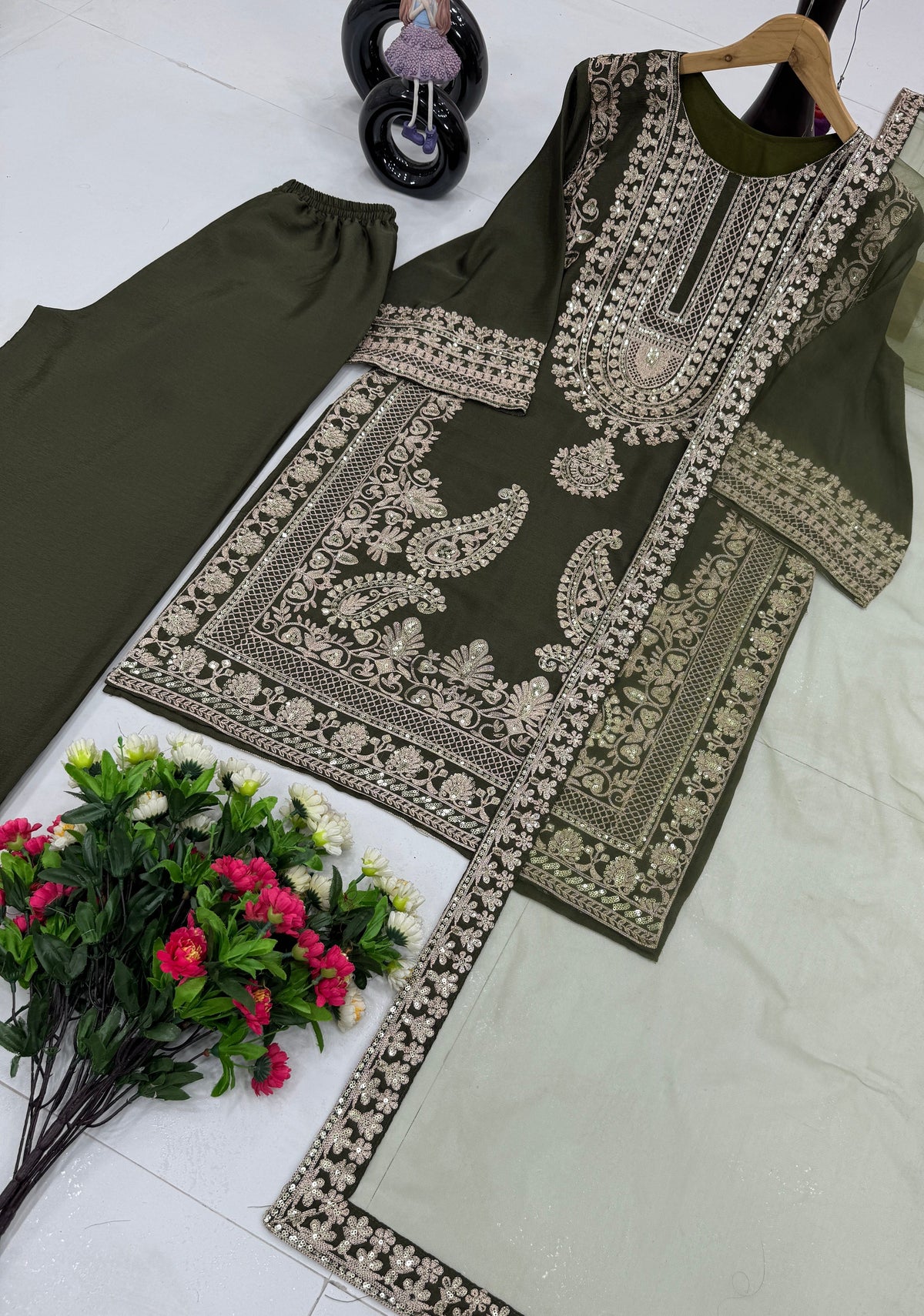 Fab Zone Women's Designer Wear Kurti Plazzo And Dupatta Set