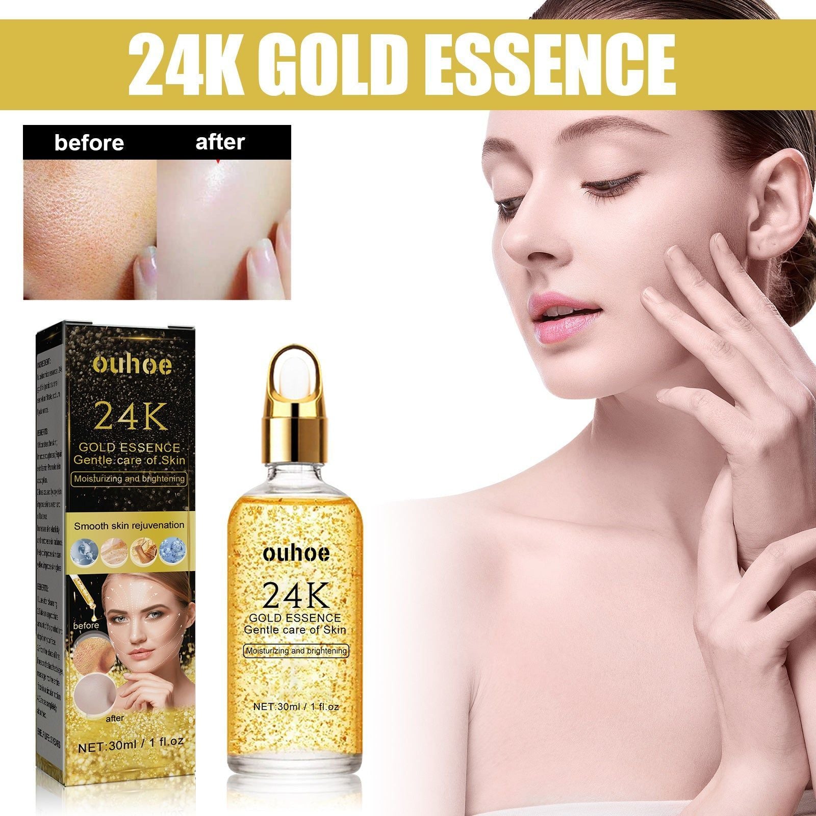 24k Facial Essence, Moisturizing Brightening Pores Repair, Anti-Aging, Hydrating Serum ,30ml