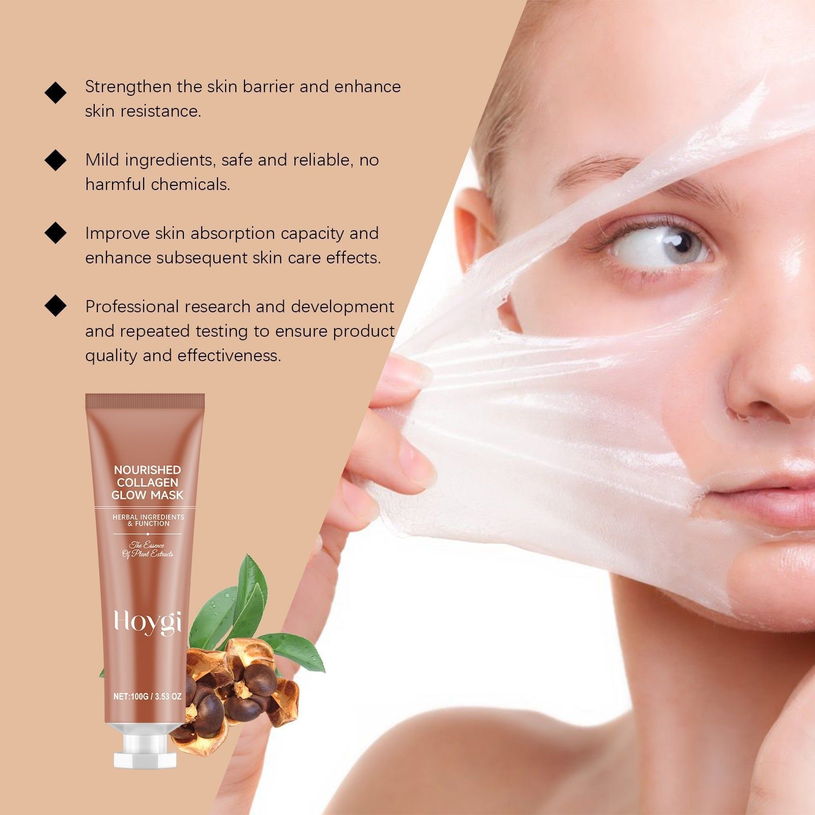 Collagen Peel-Off Mask for Brightening, Hydrating, Lighten Skin Tone, Soft & Smooth ,1set