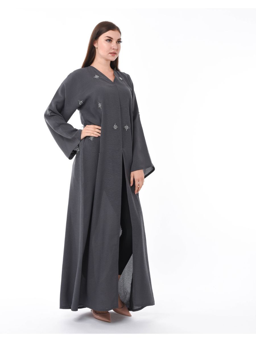 MOiSTREET Grey Abaya with Hand Embroidery