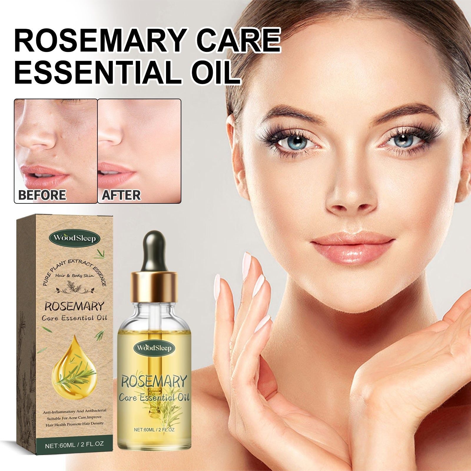 Revitalize Skin with Rosemary Essential Oil, Acne, Brightening, Moisturizing, Hair & Skin Care ,60ml