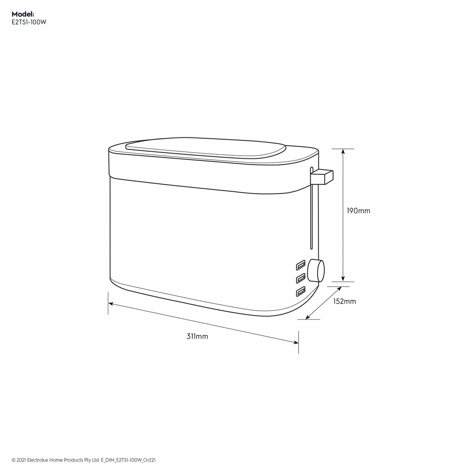 Electrolux Toaster Plastic, 850W, E2TS1-100W
