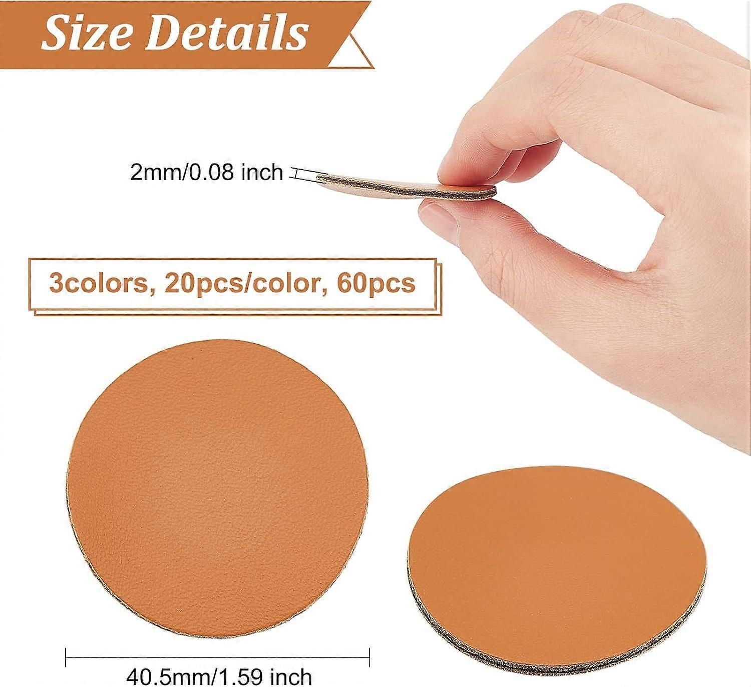 6Inch/40mm 60Pcs Round Non-Holes Blank PU Leather Tags