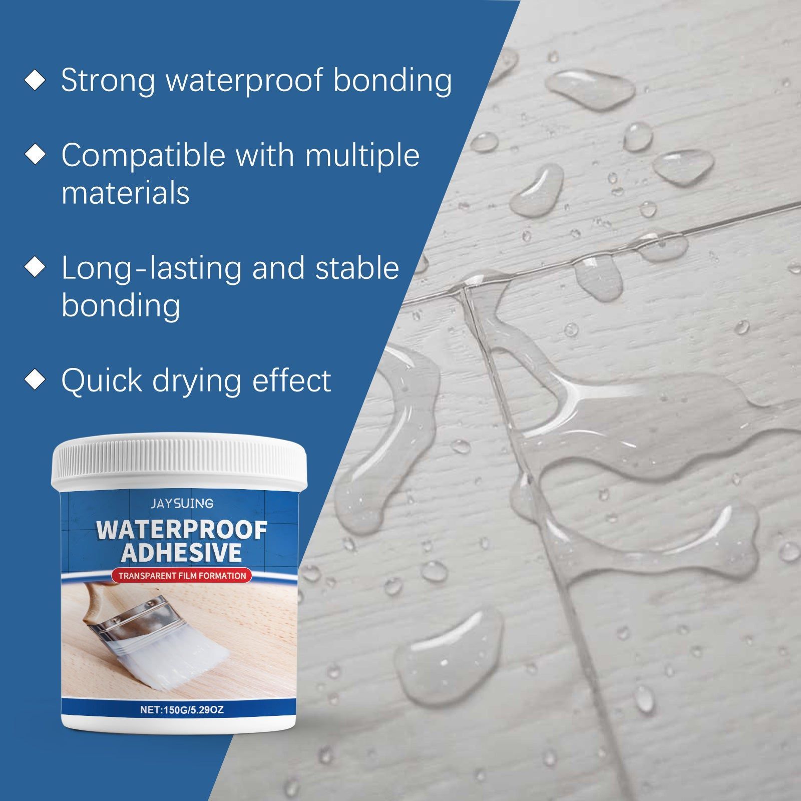 Ultimate Waterproof Bonding Adhesive, Quick Dry, Strong Seal for Roofs, Walls ,150g+ brush