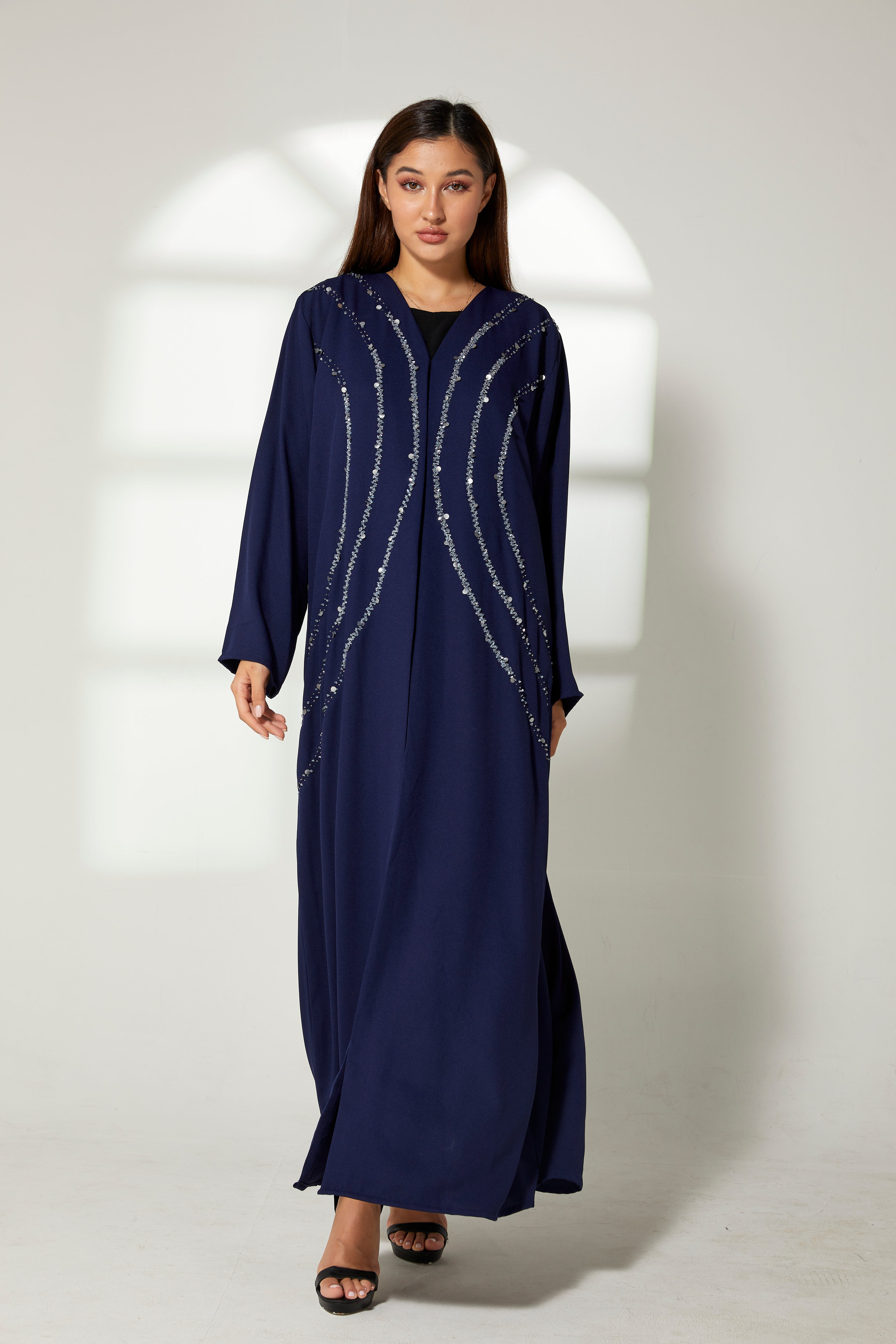 MOiSTREET Navy Korean Crepe Embroidery Abaya