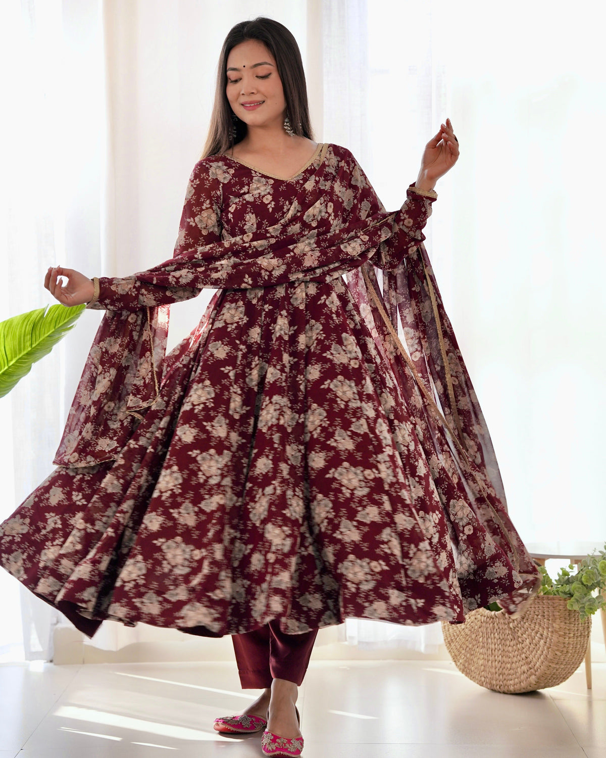 Fab Zone Party Wear Anarkali Gown With Pent And Dupatta