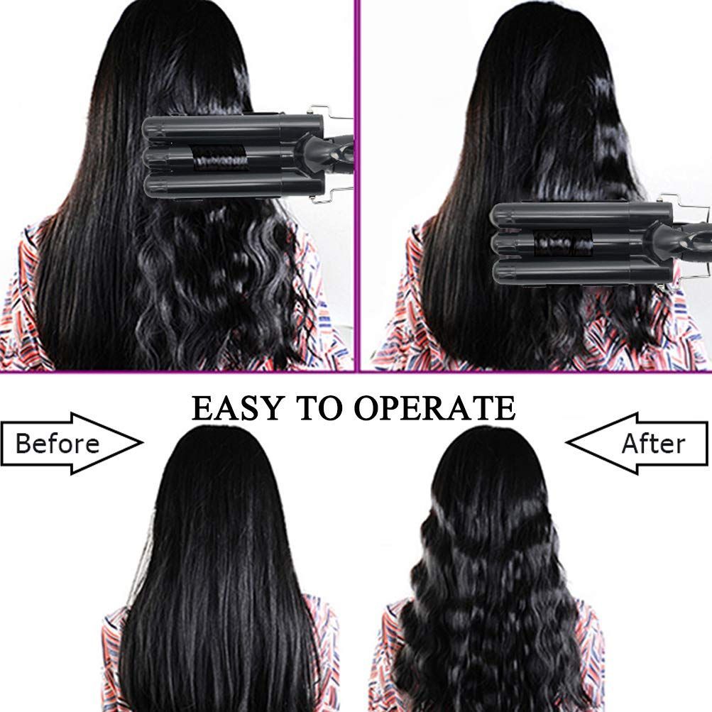 3 Barrel Hair Waver 25mm Curling Iron Wand Hair Crimper With LED Temperature Display