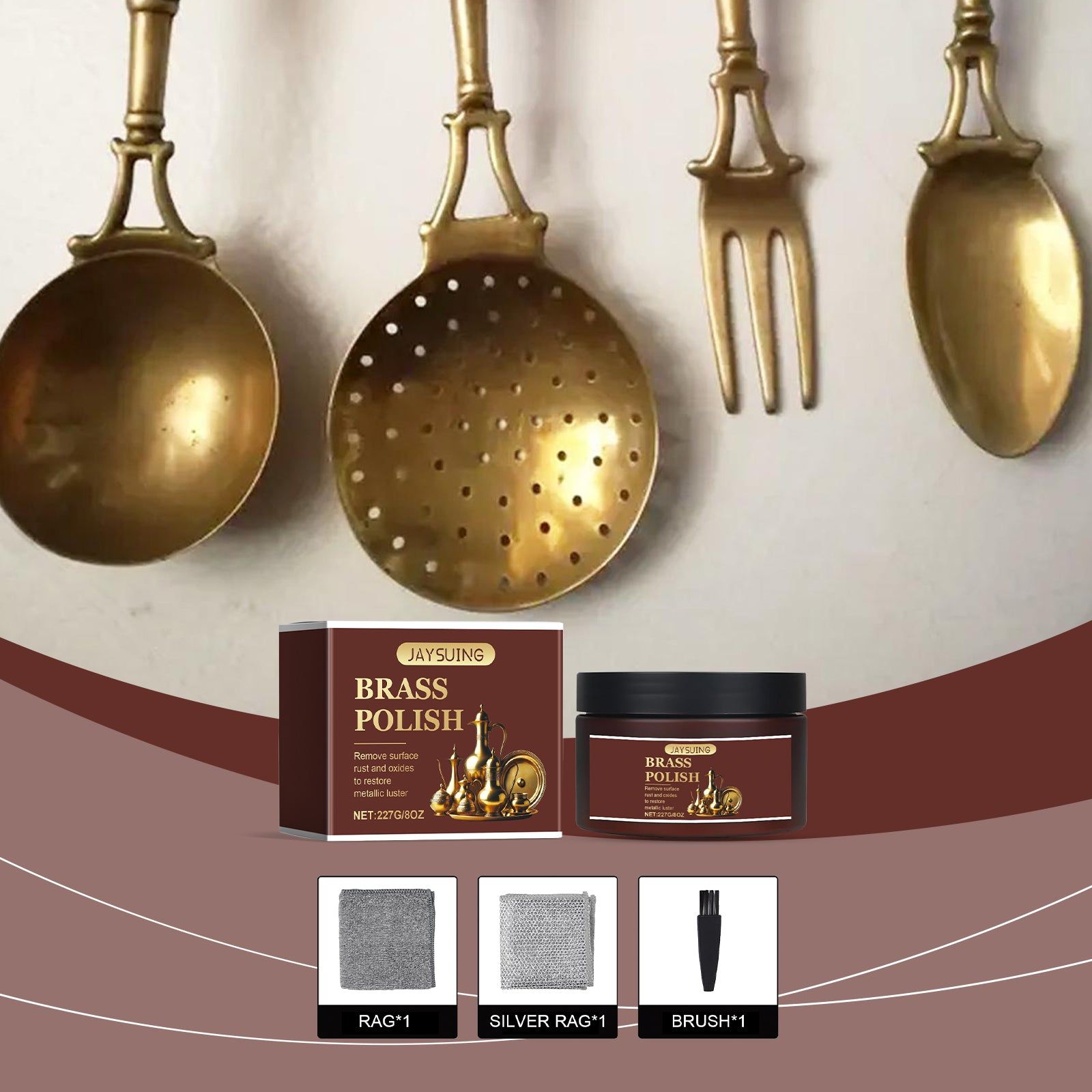 Brass Polish, Rust Remover, Metal Luster Restorer, Safe, Easy to Use, Shine Instantly ,1set