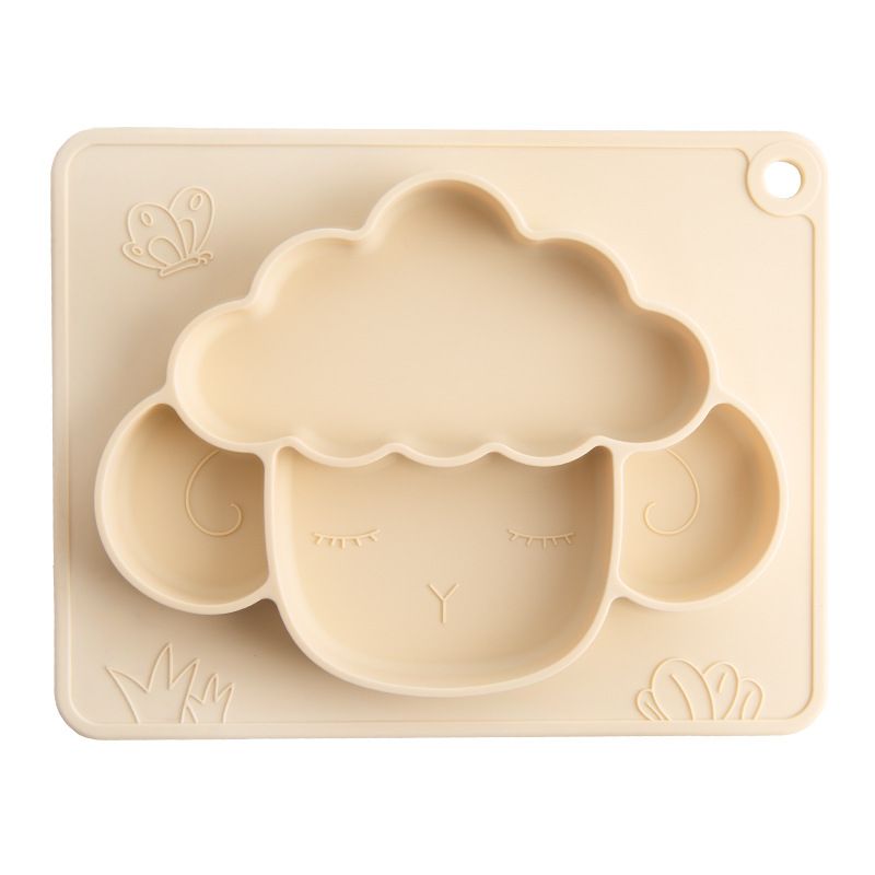Food Grade Silicone Baby Plate Cartoon Sheep Food Divided Dishes Tableware Feeding Mat