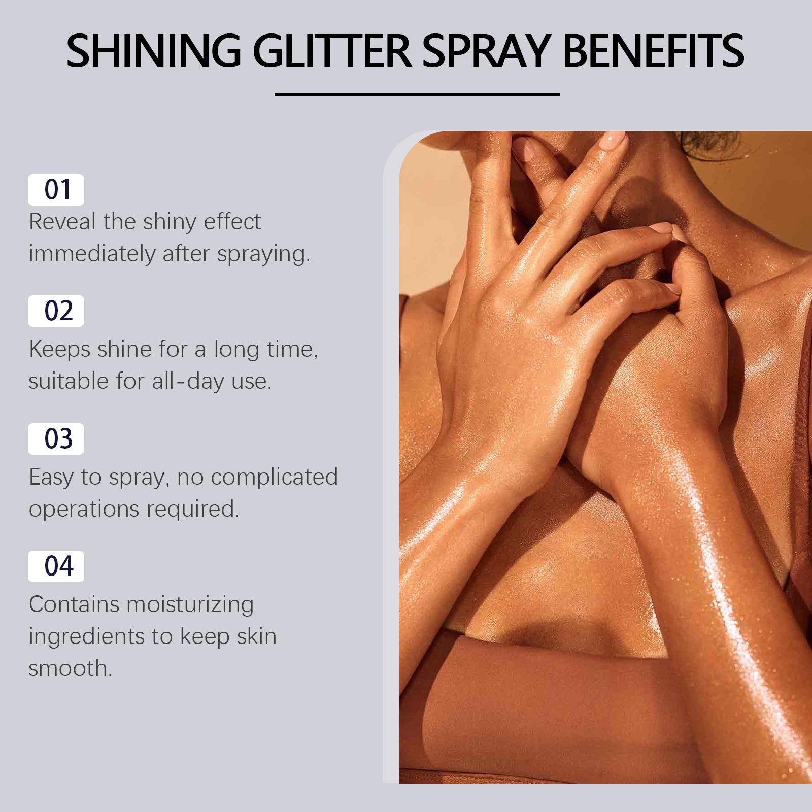 Brighten Glitter Spray, Long Lasting Shimmer, Makeup & Body Highlight, Moisturizing, Trendy Glam ,100ml