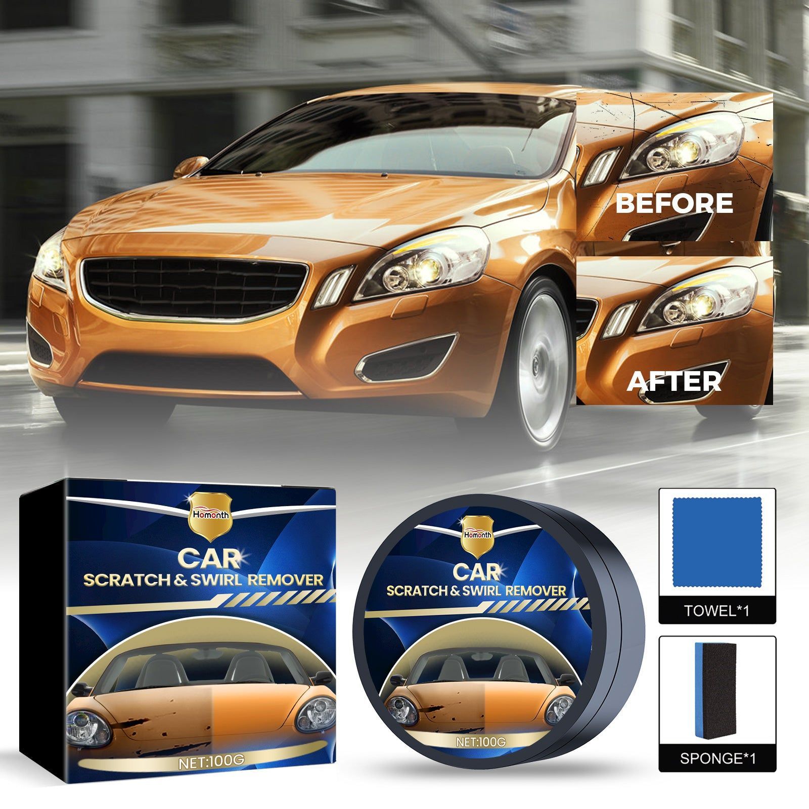 Car Scratch Repair Wax, Fast Scratch Removal, Car Paint Care, Easy Polishing, Automotive Scratch Fix ,1set