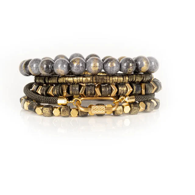The Dark Ash & Gold Authority Bead Stack Bracelet