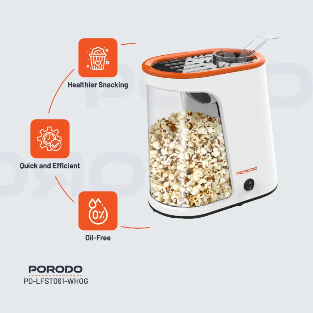 Porodo Lifestyle Air-Popped Popcorn Maker, White/Orange