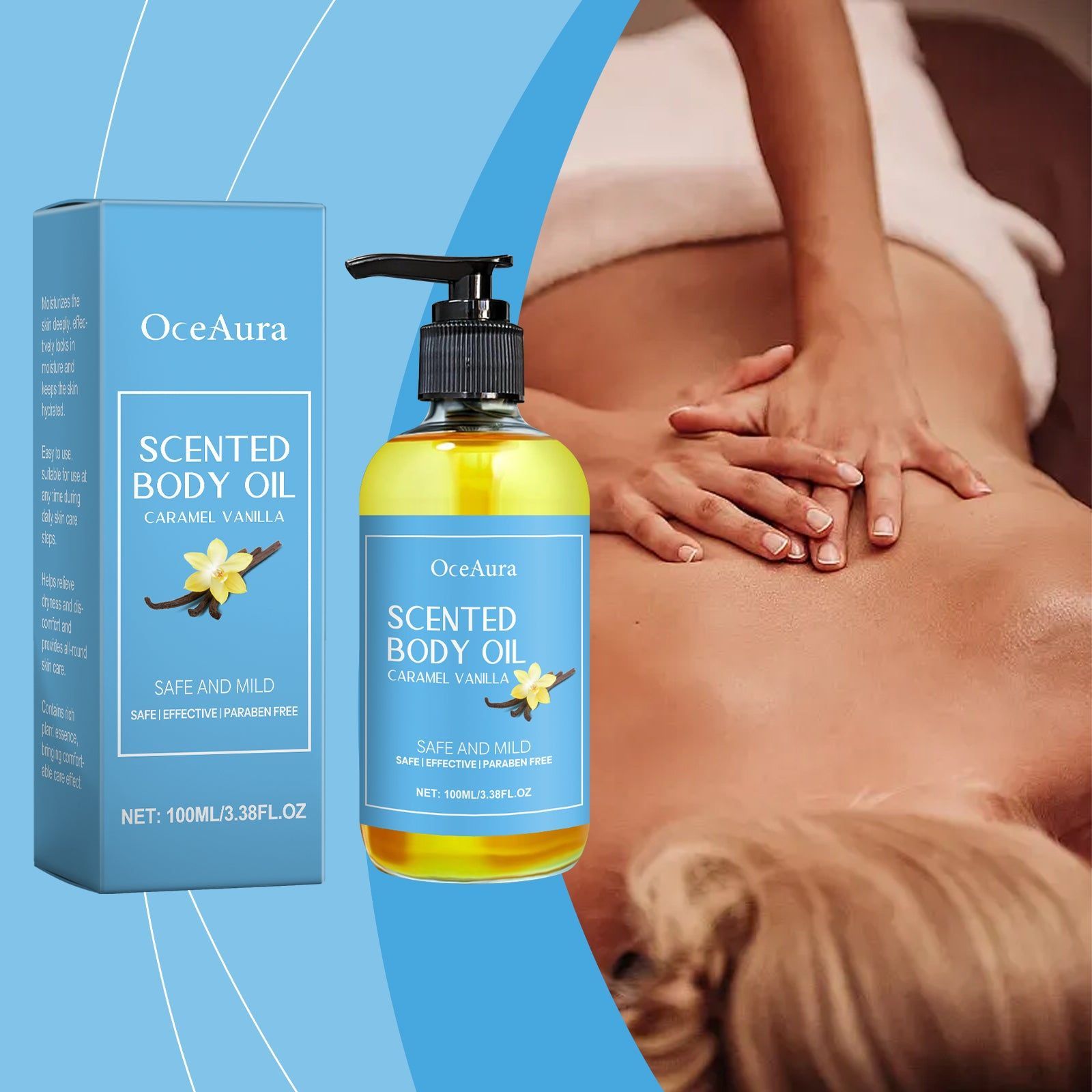 Caramel Vanilla Body Oil, Deep Moisturizing, Nourishing Skin Care, Hydrating Massage Oil ,100ml