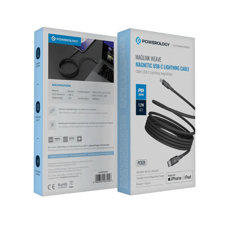 Powerology Malinka Weave Magnetic USB-C To Lightning 1.2m Cable PD 30W