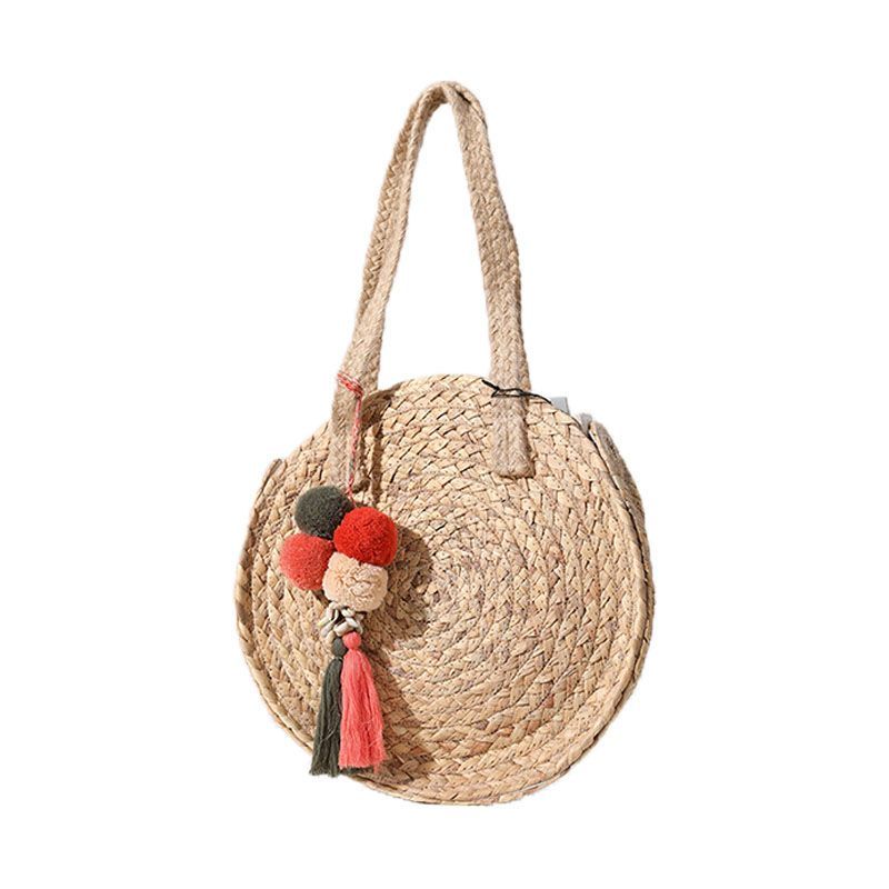 Round Straw Bag Women Woven Shoulder Bag Bohemian Summer Beach  Shoulder Handbag