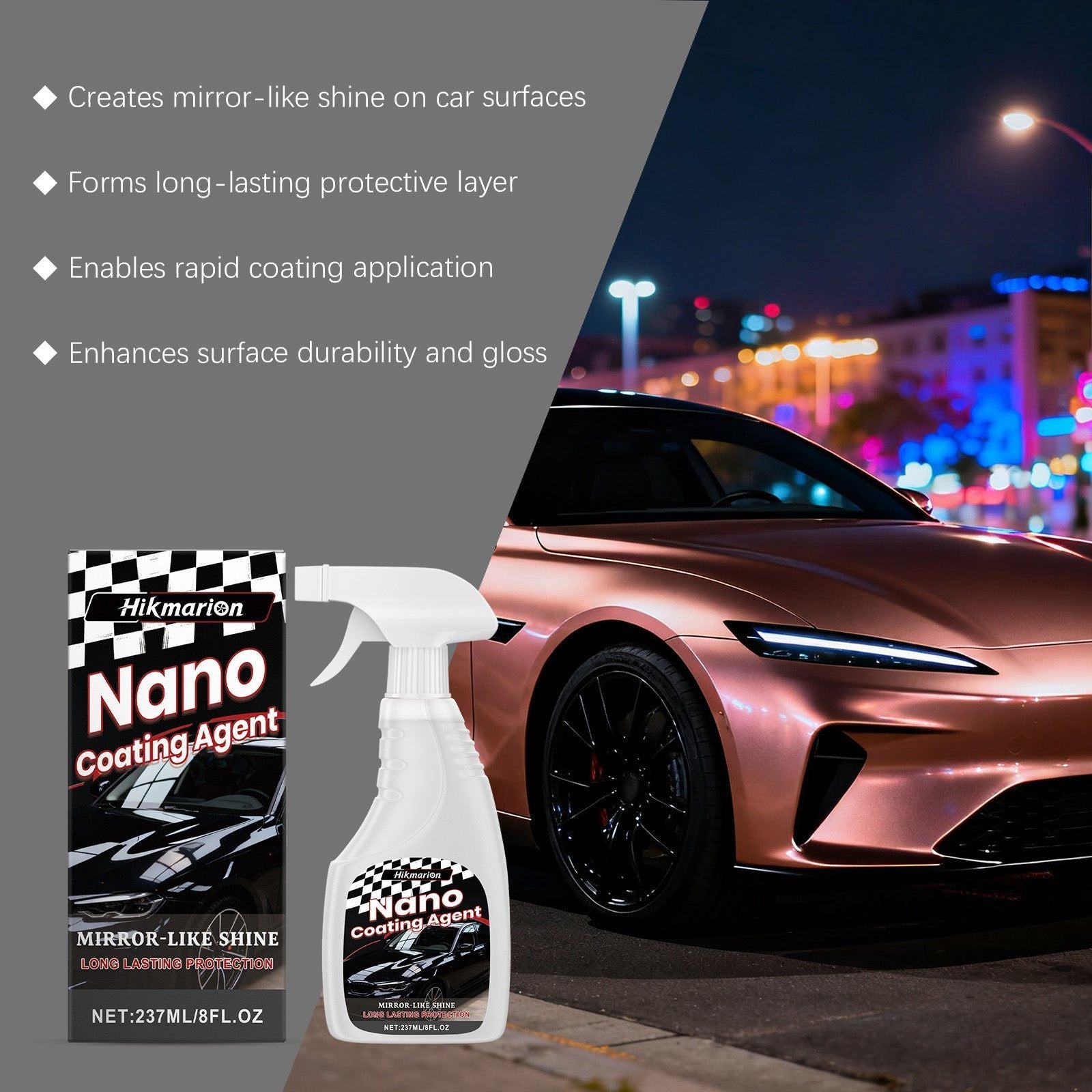 Ceramic Coating Spray, Car Mirror Gloss, Easy Application, Multi-Material Protection ,237ml