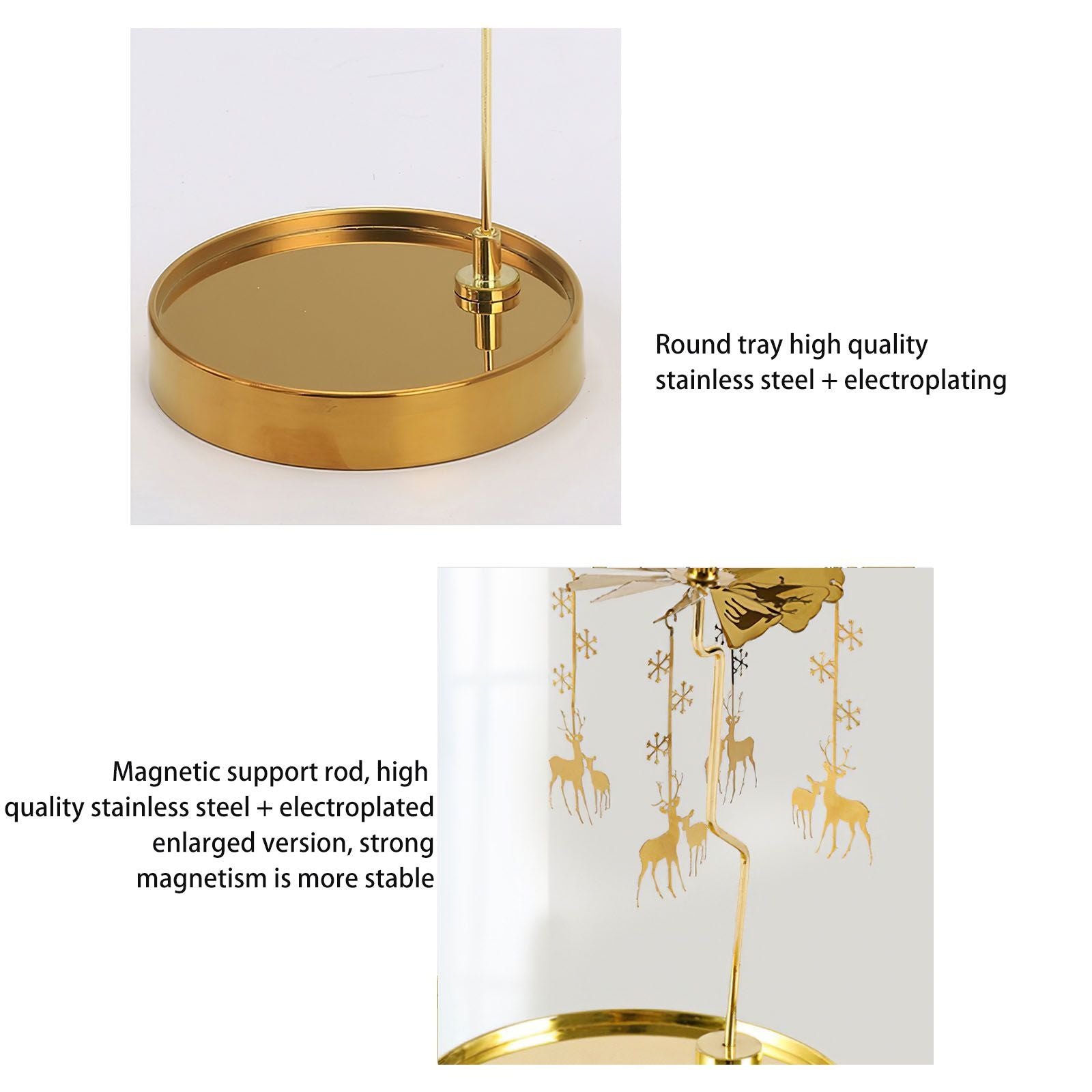 Rotating Candle Holder Golden Stainless Steel Candlestick Tray For Home Decor