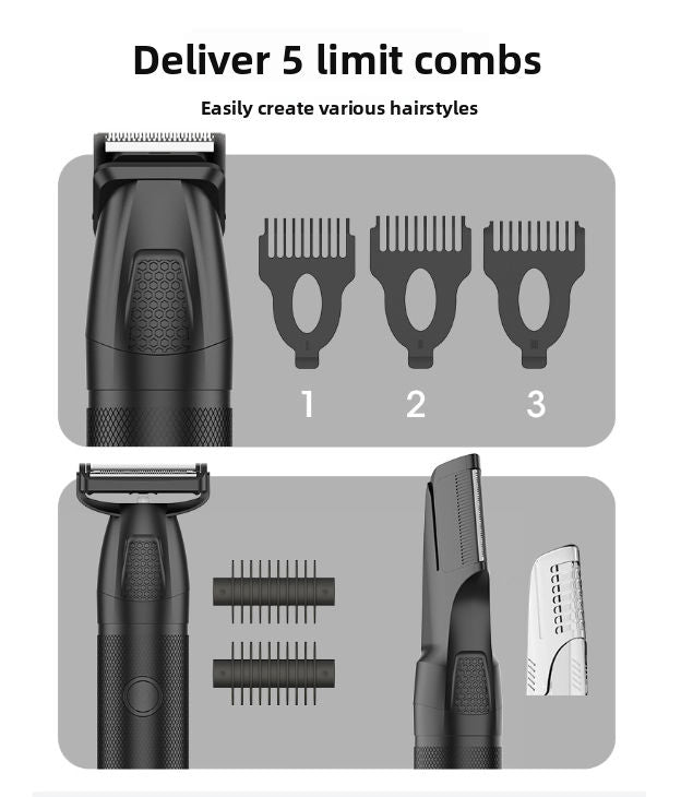 6-in-1 Electric Hair Clipper Multifunctional Grooming Kit for Men Black