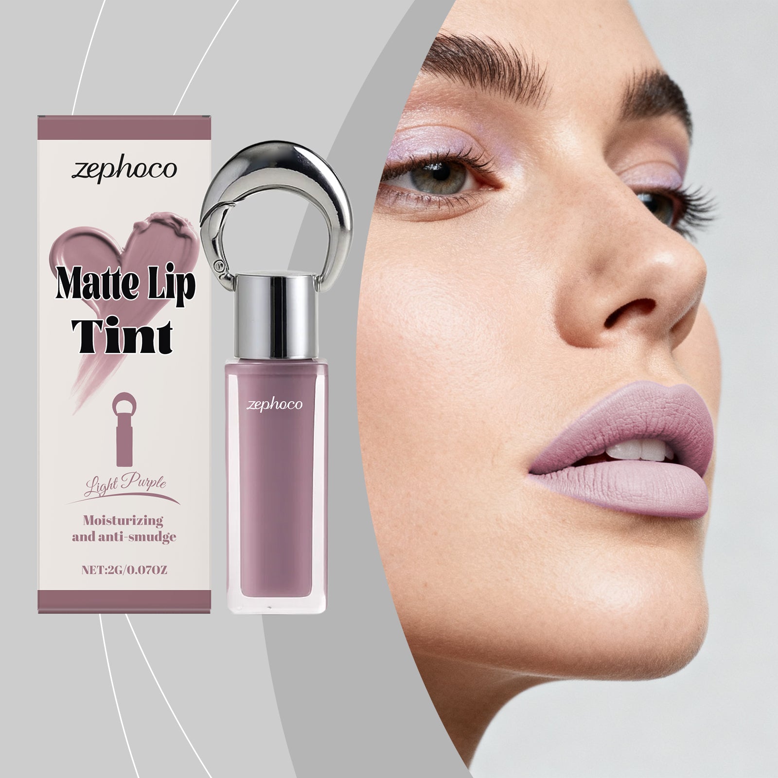 Light Purple Matte Lip Gloss, Long-Lasting Lip Makeup, Hydrating, Waterproof ,2g