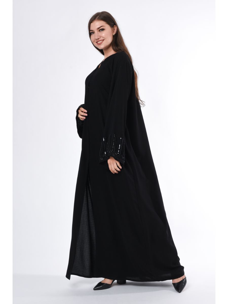 MOiSTREET Linen Abaya with embellished Cuffs
