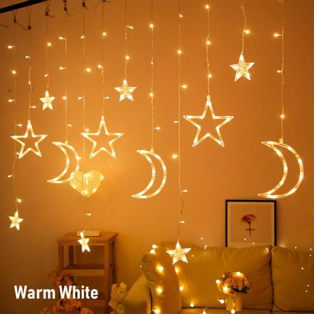 Curtain String Light Star Moon LED String Lamp For Bedroom Indoor Outdoor Holiday Decor