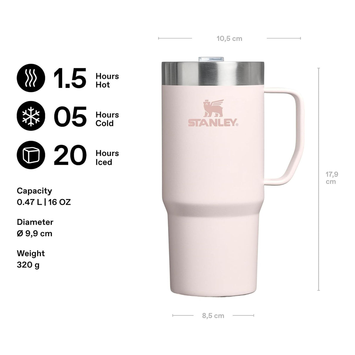 Stanley Everyday Suburban Mug, 0.47L / 16 oz Insulated Travel Mug, Rose Quartz
