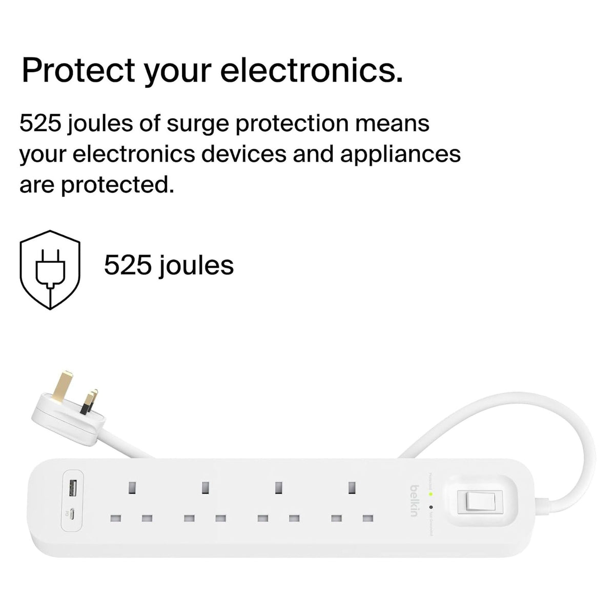 Belkin Outlet Surge Protector, 18W USB-C, USB-A, 2M Cord