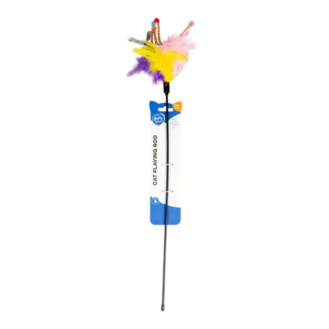 Duvo+ Assortment Cat Playing Rod With Feathers, Mixed Colors, 62x3x1.5cm