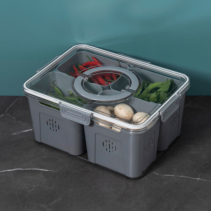 Portable 3-Compartment Fruit & Vegetable Storage Box - White