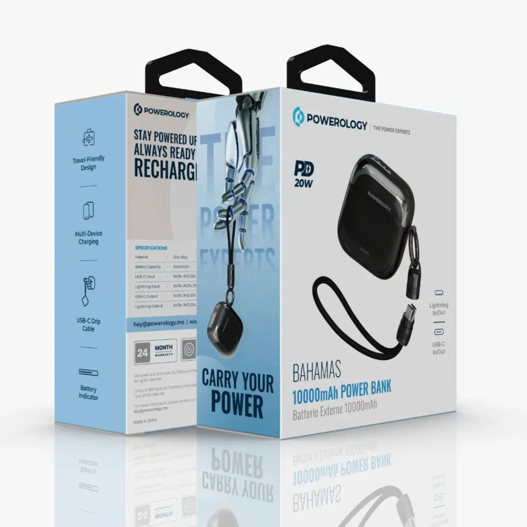 Powerology Bahamas 10000mAh Power Bank, Type C, 20W, Lightning Input and Output
