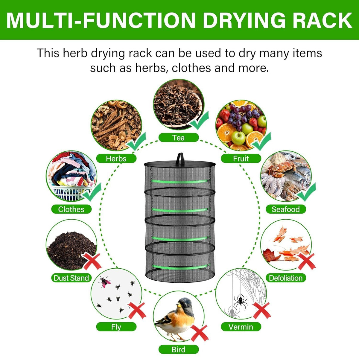 4 Layer Herb Drying Rack Hanging Dry Mesh Folding Basket Dryer for Plants Seeds