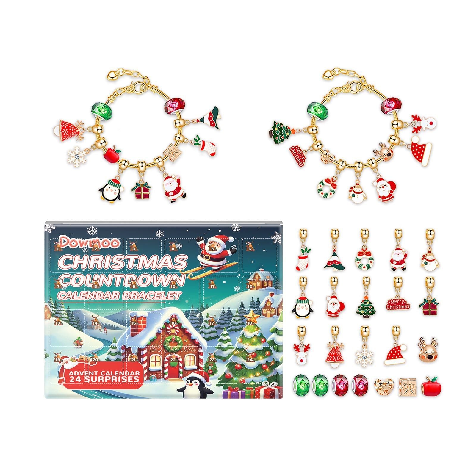 Christmas Gift, 24-Frame Advent Bracelet Kit, DIY Holiday Countdown, Fun Jewelry Making ,1set