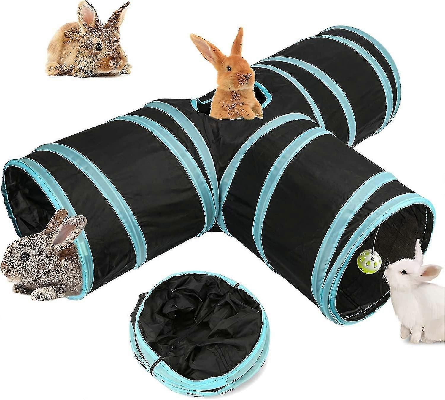 Bunny Tunnels Tubes Collapsible 3 Way Bunny Hideout Small Animal Activity Tunnel Toys For Dwarf Rabbits Bunny Guinea Pigs Kitty Blue -