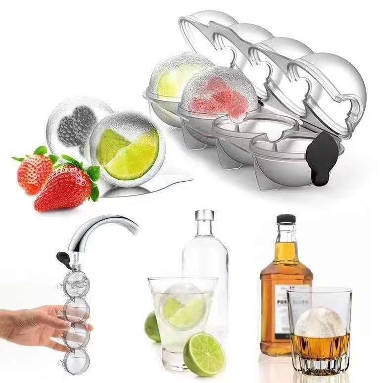 4 Cavity Ice Ball Maker Mold Ice Hockey Cube Tray For Whiskey Vodka