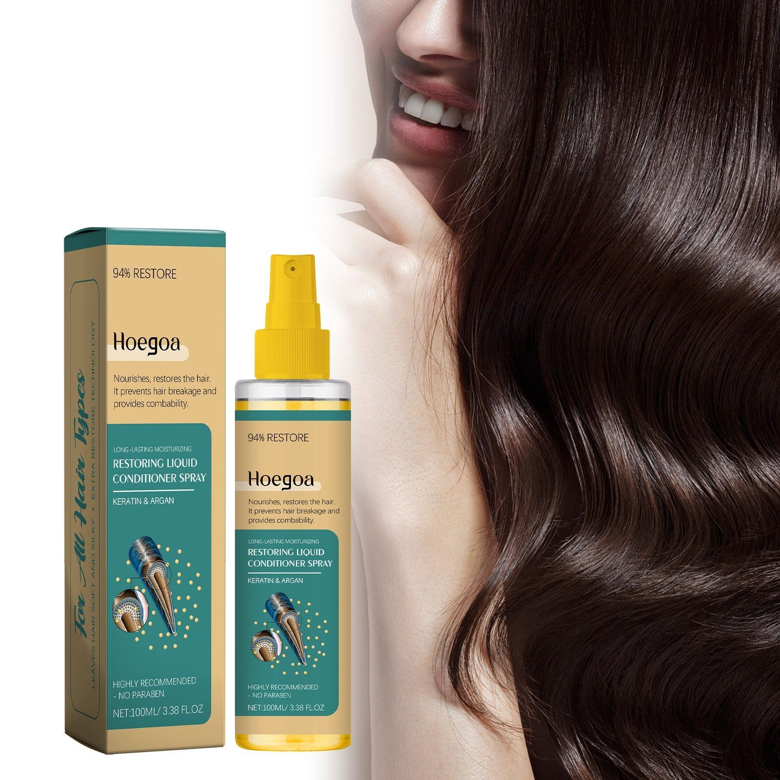 Argan Leave-In Hair Spray, Nourishing, Moisturizing, Hair Growth Boost, Anti-Damage, Glossy Hair ,100ml